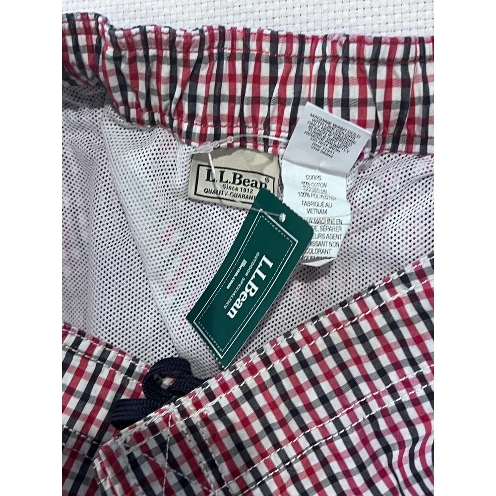LL Bean Mens 40W Vacationland Swim Short Plaid Cargo Preppy NWT‎